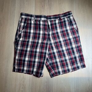 Men's Plaid Shorts - Navy, Red, and White